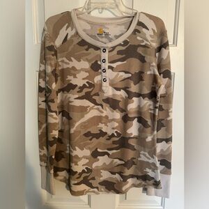Carhartt Women's Long Sleeve Henley in Tan Camo